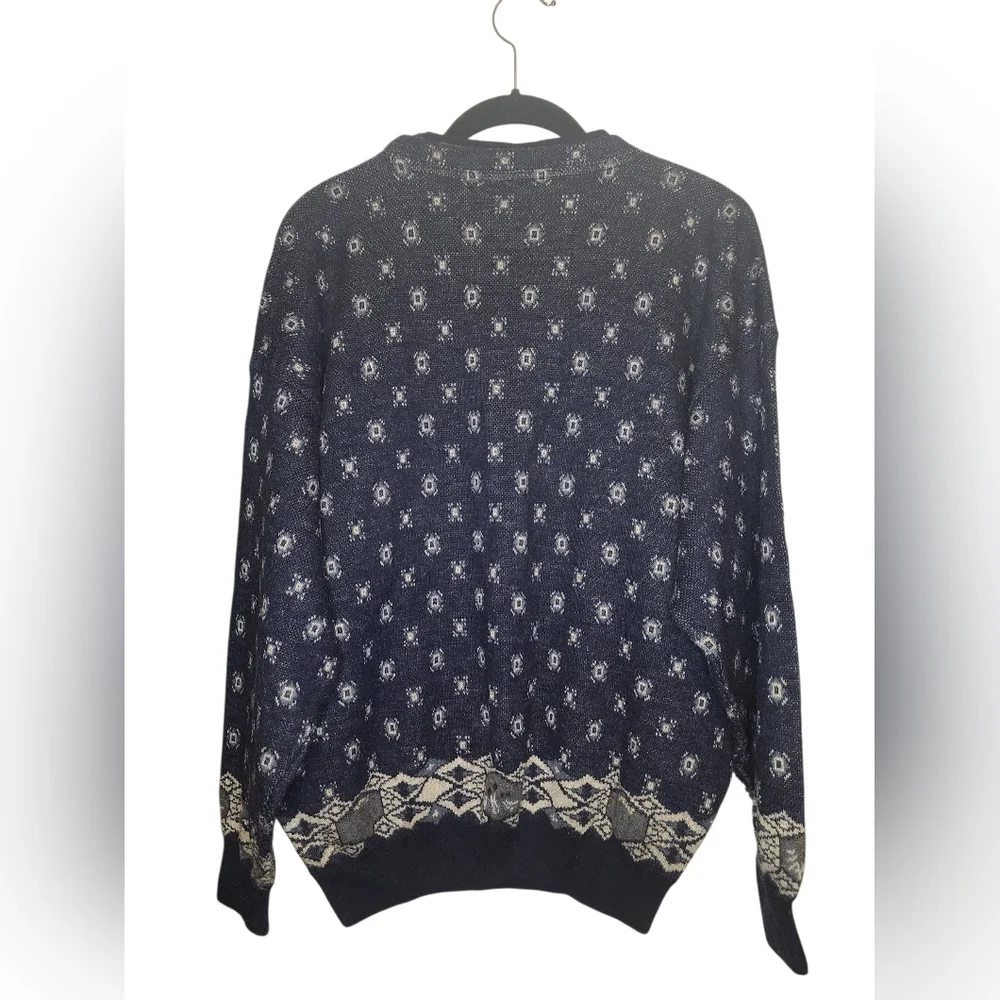 NANI BON of Italy Vintage Navy Blue Abstract Knit Mock Neck Wool Blend sweater L